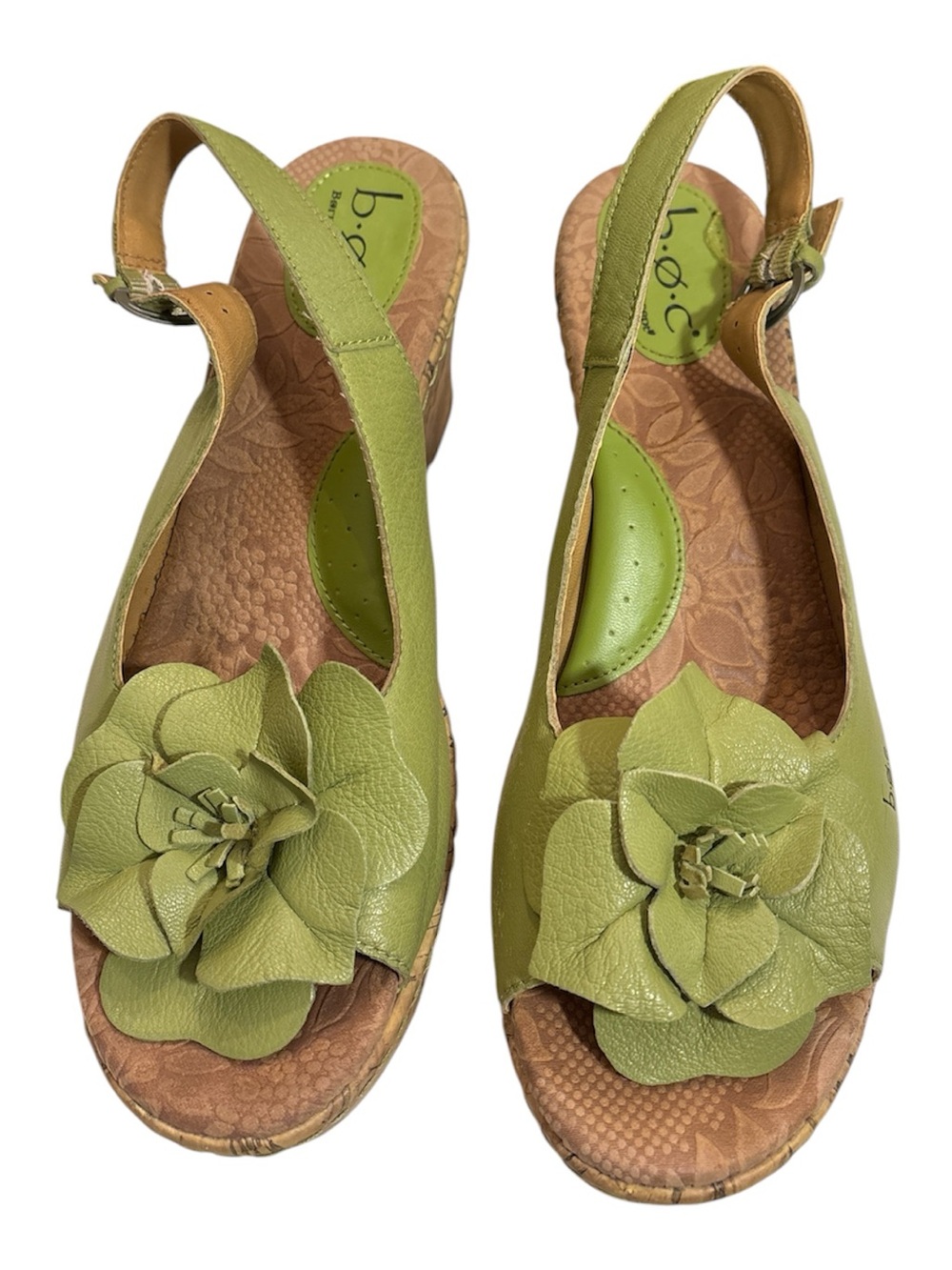 b.o.c. Olive Green Leather Floral Slingback Sandals
